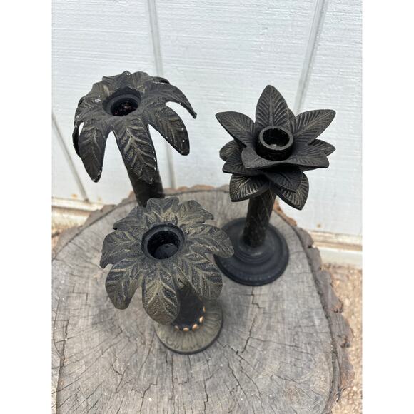 Vintage Palm Tree Candle Sticks, Vintage Beach, Set of 3 - Picture 2 of 8